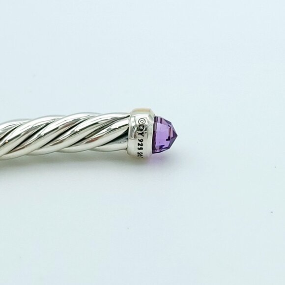 David Yurman Sterling Silver & 14k Gold 4mm Flex Amethyst Cable Bracelet 7inch - Picture 6 of 9